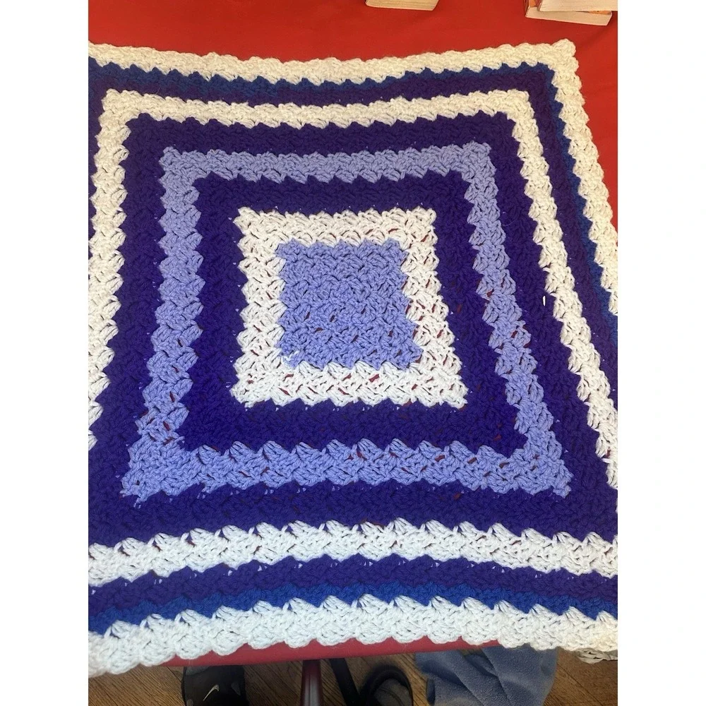 Crocheted Lap Blanket Purple White